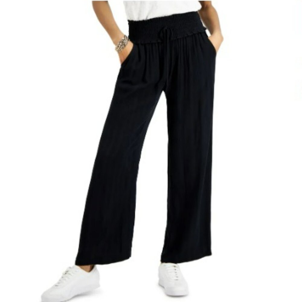 Wide Leg Flowy High-Rise Smock Waist Pants L